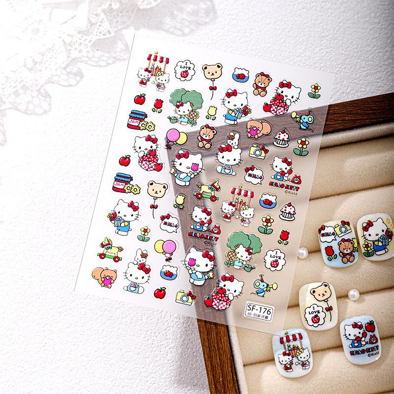 Sky Cute 3D Hello Kitty Embossed Nail Stickers - Girly Cartoon DIY Design