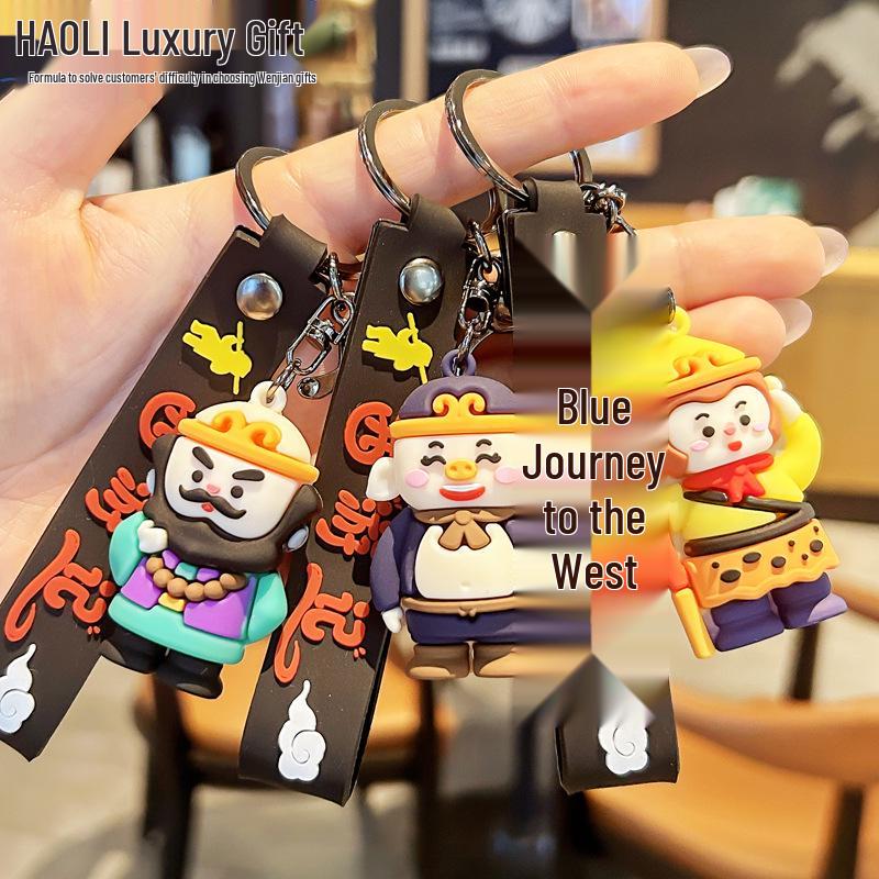Journey to the West Keychain: Cute Sun Wukong & Zhu Bajie Backpack Pendant, Mythological Student Charm Gift