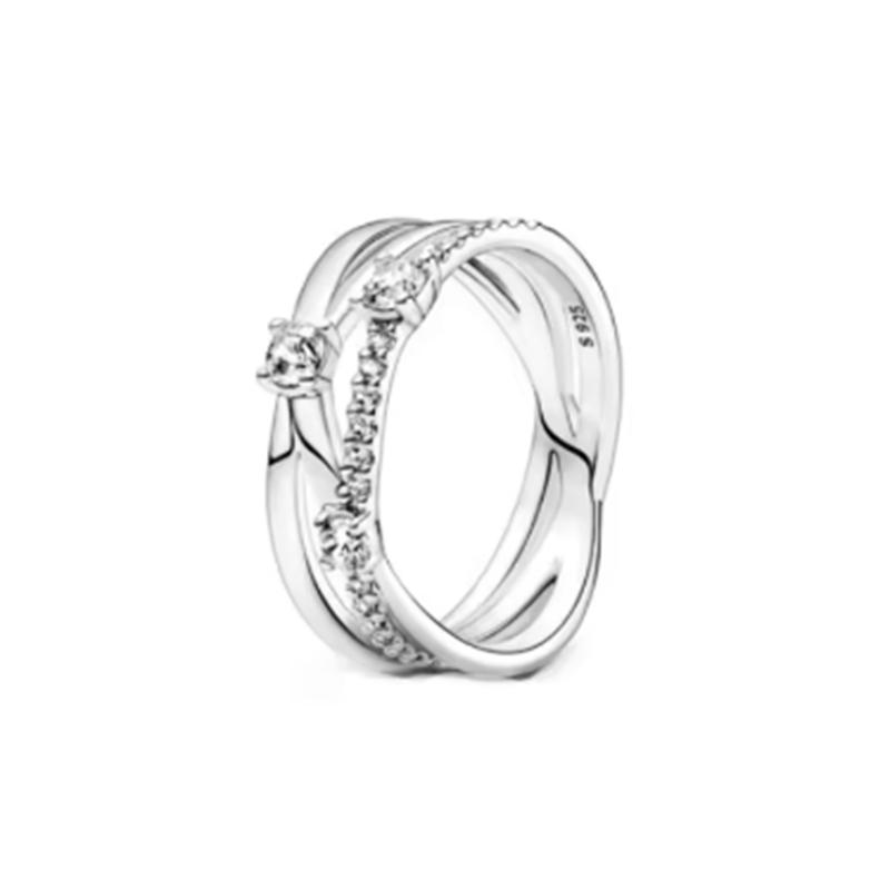 New 925 Silver Sparkling Bow Double Hearted Zircon Ring for Women DIY High Quality Wedding Jewelry Gifts