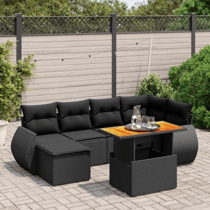 VidaXL Garden Lounge Set with Cushions 7 Pcs, Patio Sofas, Patio Furniture Set, Outdoor Furniture, Black 3272294