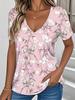 3D Printed Short Sleeve Floral Retro Printed Women's V-Neck Pullover T-Shirt Summer Loose Women's Casual Short Sleeve Top
