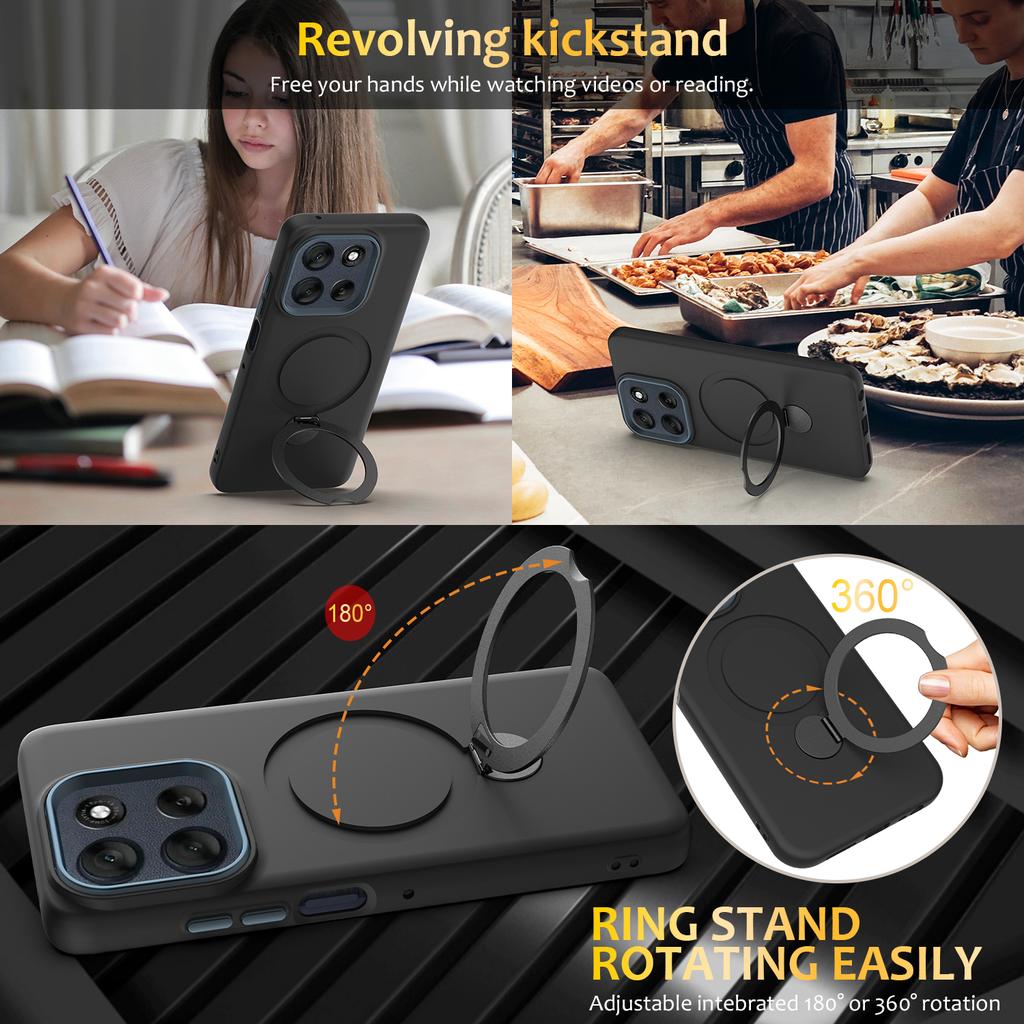 For Motorola Moto G100 Pro 5G/Moto G86 5G Magnetic Case Rotating Ring Kickstand TPU + PC Back Cover