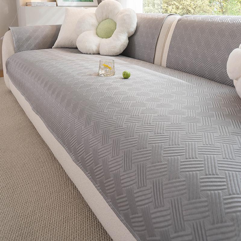 Summer 2025 Cream Ice Silk Sofa Cooling Mat: Anti-Slip, Fixed Cushion Cover 70x70cm