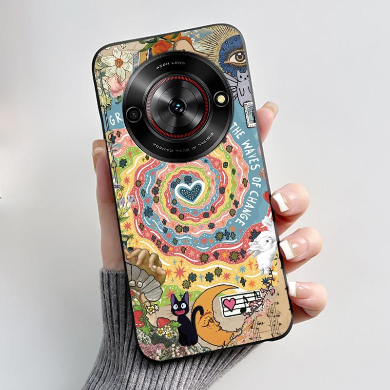 Cute Cartoon Case For ZTE Blade A75 5G/Nubia Focus 5G/Nubia Calf 5G Printing Shell Protective Cover Soft Silicone Black Casing