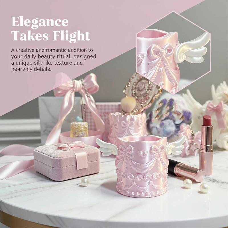 1Pcs Angel Wings Relief Cosmetic Organizer Bucket Premium Waterproof Makeup Brush Holder for Vanity Use