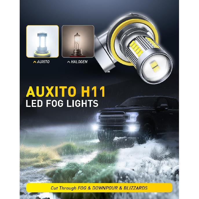 AUXITO H11 H8 LED Fog Light Bulbs 6500K White 500% High Brightness H11/H16/H8 LED CSP Chips DRL Replacement, 360° Full Illumination Non-Polarity