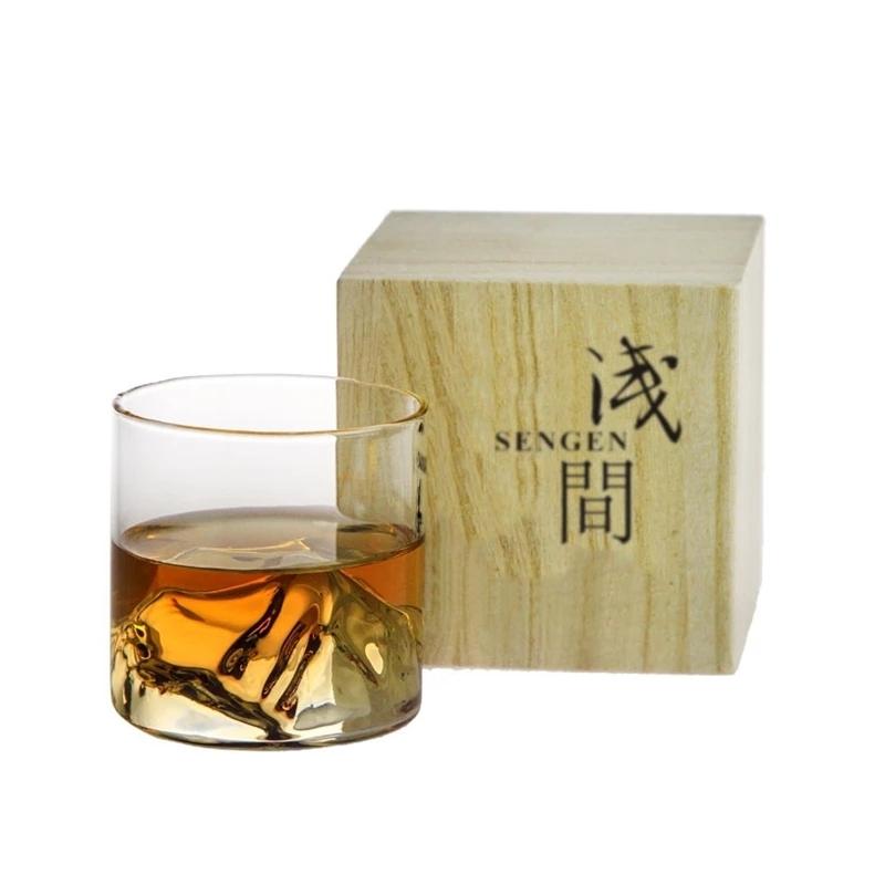 Japan 3D Mountain Whiskey Glass Glacier Old Fashioned Whisky Rock Glasses Whiskey-Glass Wooden Gift Box Vodka Cup Wine Tumbler