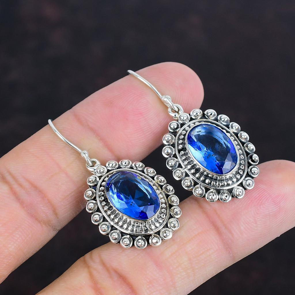 Faceted Tanzanite Quartz Earrings 925 Sterling Silver Earrings Handmade Original Gemstone Jewelry Wonderful Vintage Earring Engagement Gifts