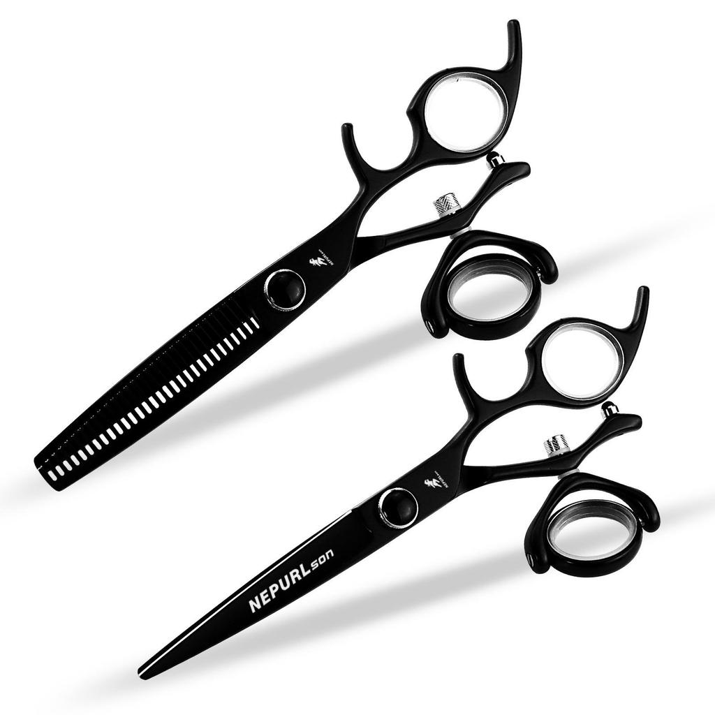 Naipusen 6-Inch Black Baking Paint Shears with 360° Rotating Handle and Thinning Function.
