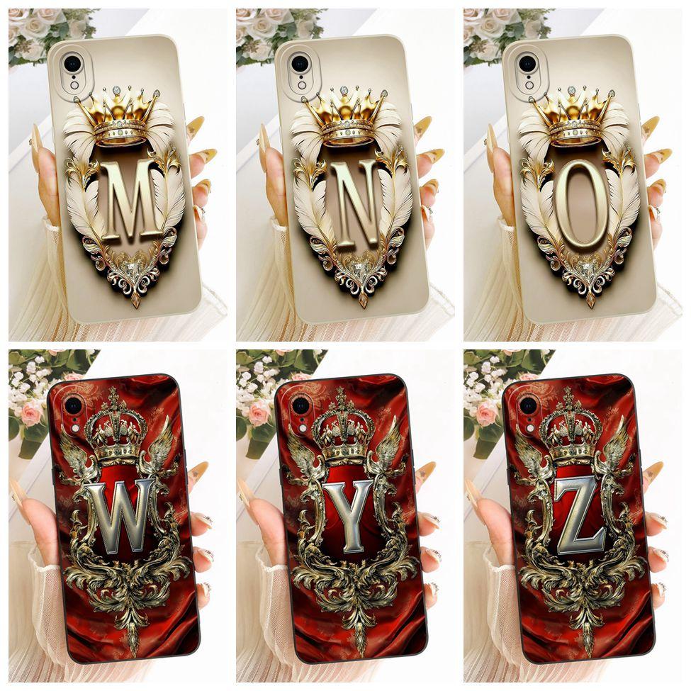 For iPhone XR Case Cover Luxury A-Z Letters Cool Crown 2D Painted Silicone Phone Casing A2107 A2108 A2105 A2106 A1984