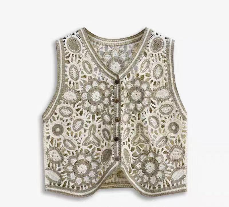 

Women s Ethnic Embroidered V-Neck Sleeveless Vest/Cardigan One Size хаки