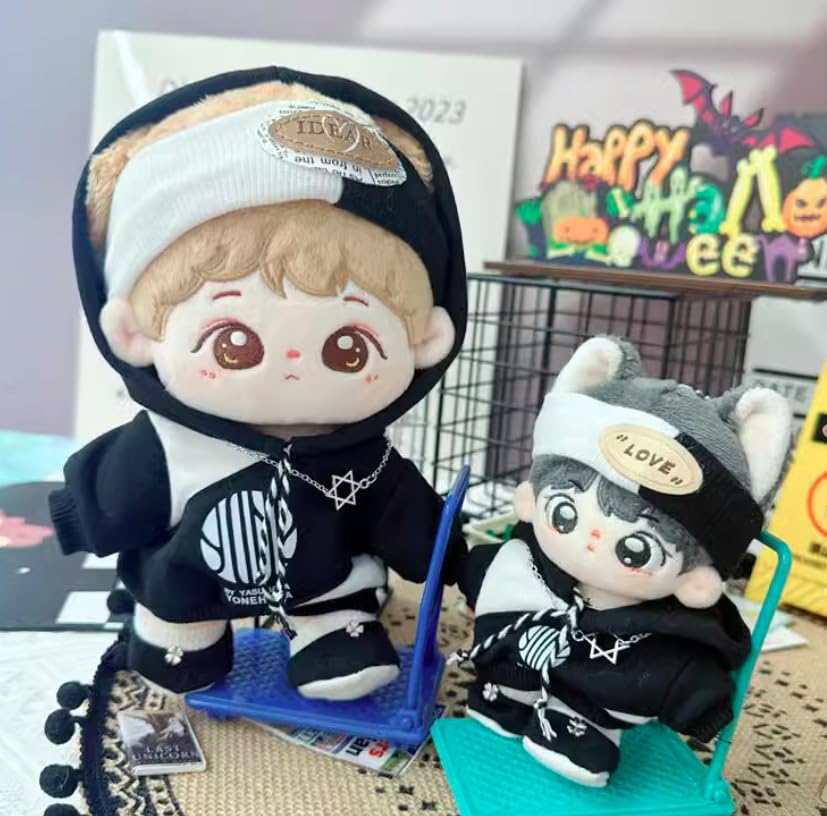 AXLUCE Plüschkleidung - Kapuzenpullover - Plüschtier - Kleidung - 10cm Puppe (Schwarz, 10cm)