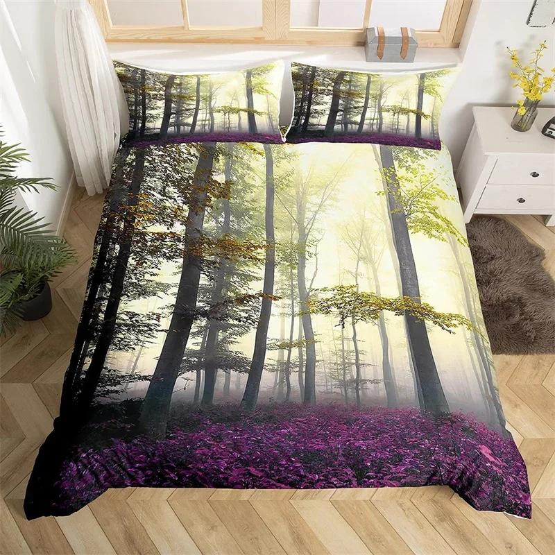 Dense Birch Trees with Leaves Duvet Cover Tree Lush Twin Queen King Bedding Set Jungle Nature Botanical Print Comforter Cover