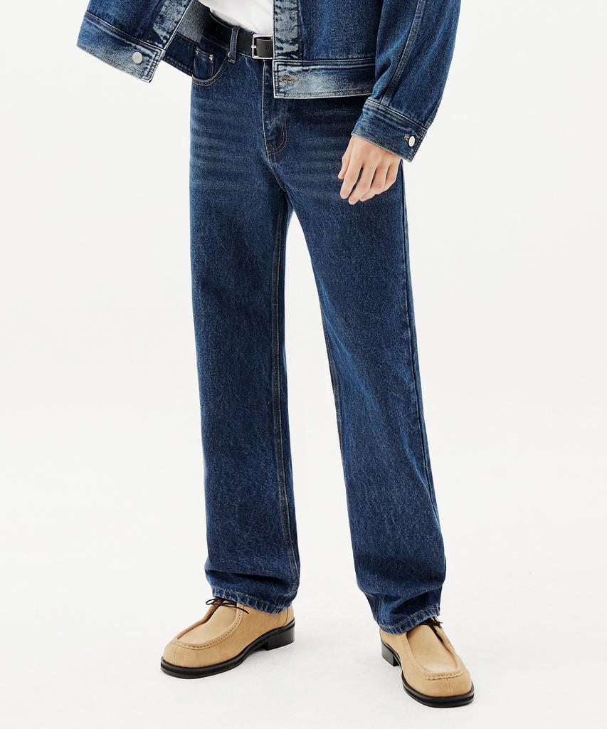 TRILLION Biostone Washed Straight Denim Pants (Deep Blue)