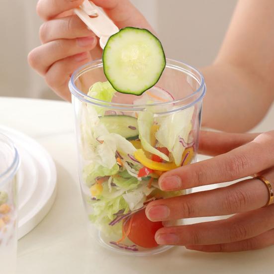 Salad Cup 501-600ml Food-Grade Portable Leak-Proof Design Salad Jar with Spoon Enhanced Drainage