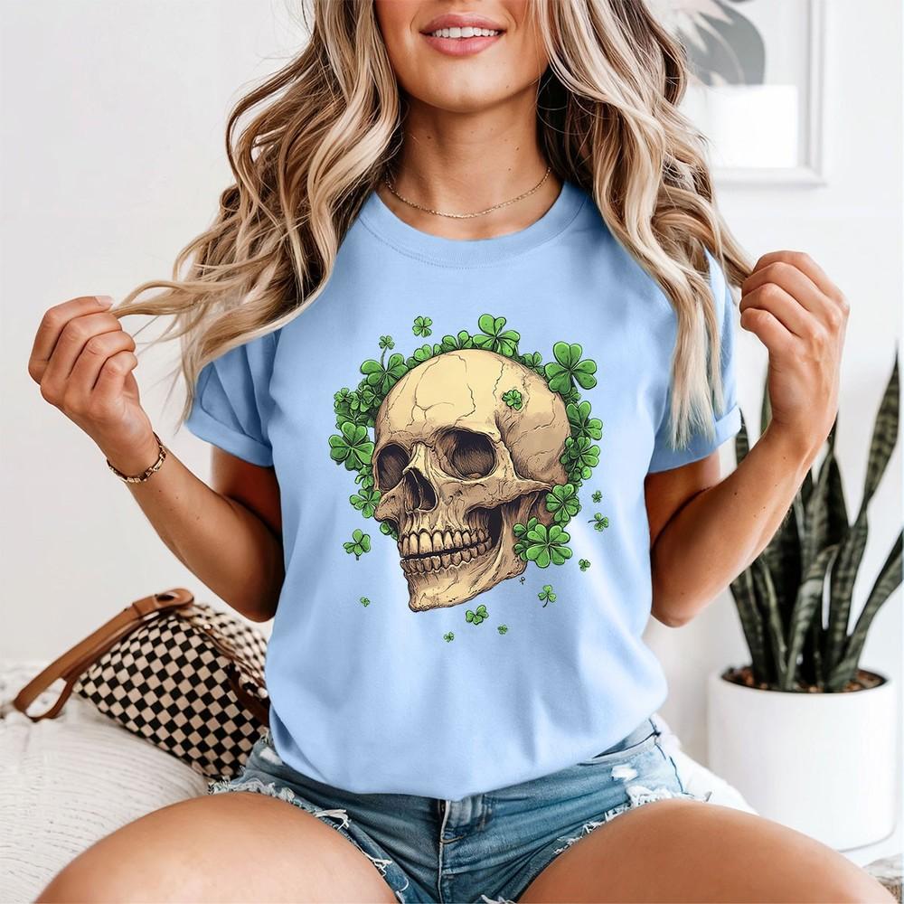Skull Clovers St Patricks Day Holidays Unisexs Graphic Tee Irish Luck 2XL