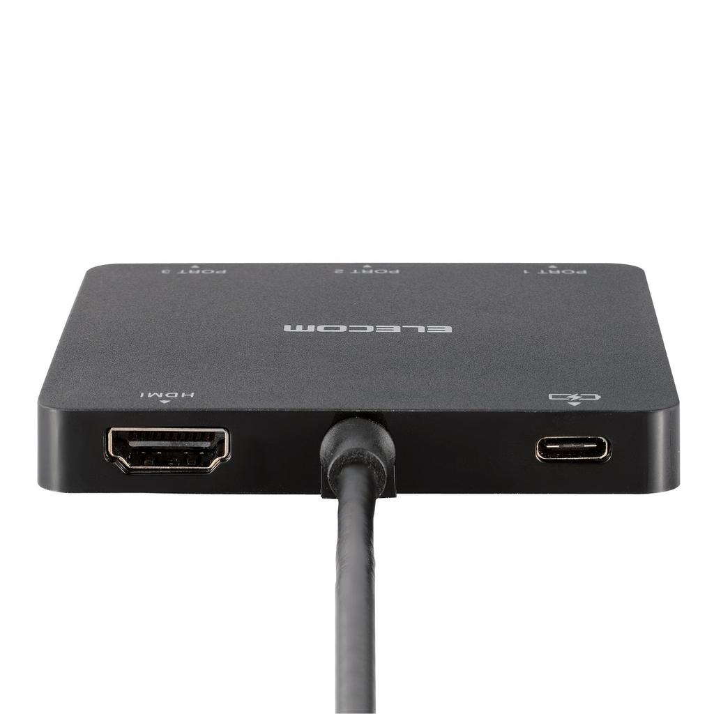 ELECOM Hub 3 Ports HDMI Output 1 for PC Charging Bus Powered Compatible with GO Pro USB PD Black USB3.1 Type-C (2 A/1 Type-C) + + Type-C
