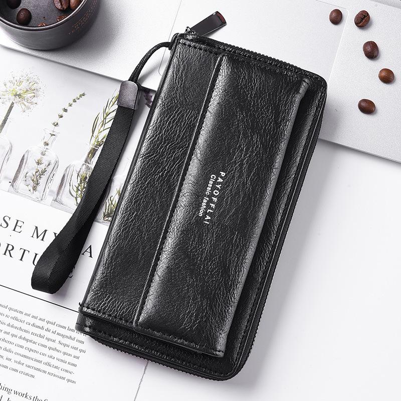Men s PU Zipper Handbag, Large Capacity Long Wallet with Card Holder & Coin Purse, Phone Clutch Bag