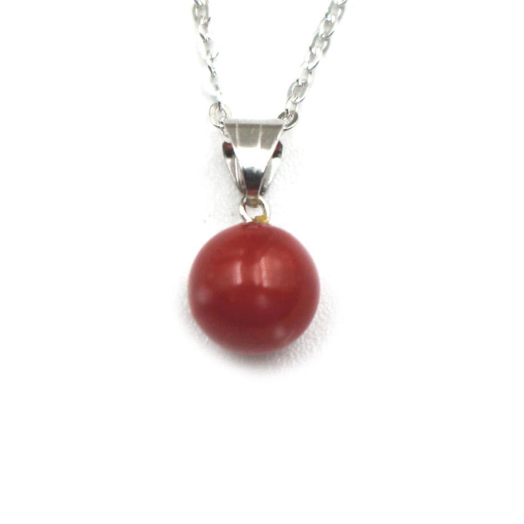 coral pendant gift wrapping featuring 8mm beads on a 14K white gold Includes a 40cm chain be changed to an 18K gold Undyed coral Blood-red (free