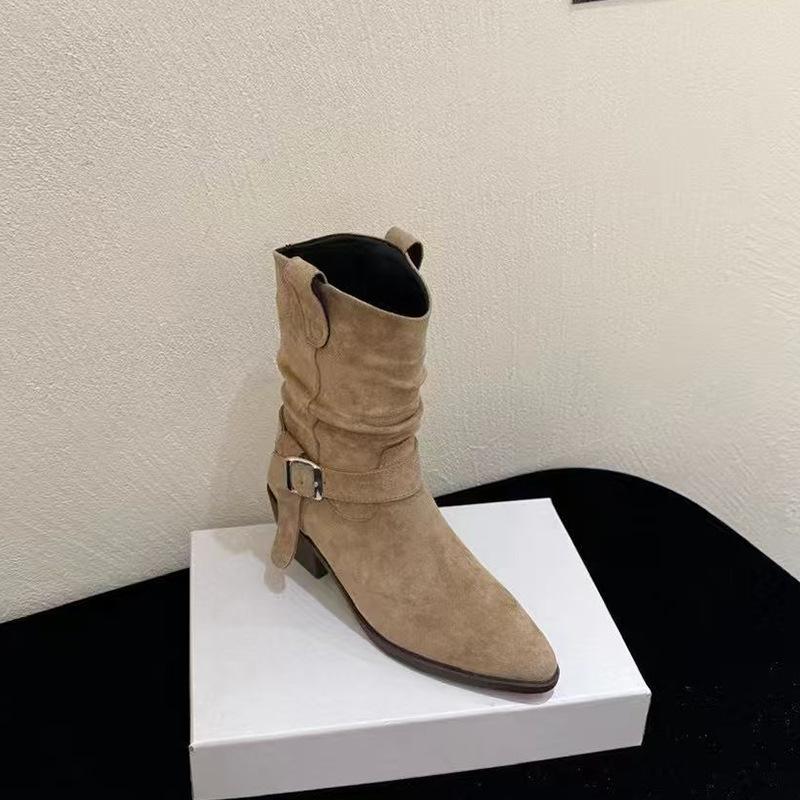 Thick Heel Martin Boots Women's Autumn and Winter Short Boots 2025 New High Heel Boots French Retro Short Boots Pleated Stacking Boots