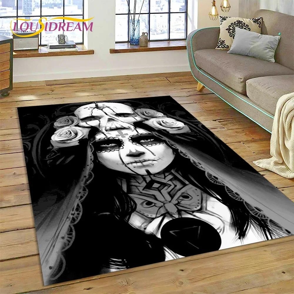 Skull Dead Girl Gothic Horror Female Rose Carpet Rug for Bedroom Living Room Home Sofa Decoration,Kid Game Large Decor Floor Mat