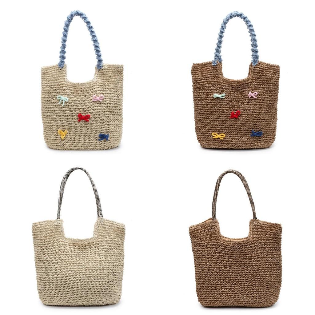 Woven Summer Beach Bag With Butterfly Knot For Casual Day Trips