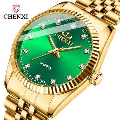 Top Brand Luxury Gold Men Watches Minimalism Retro Green Stainless Steel Golden Mens Dress Wristwatch CHENXI Casual Clock Gift