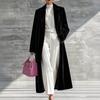 Cappotto Lungo da Donna in Velluto con Collo a Revers Lunghezza Sopra il Ginocchio Elegante Capospalla Invernale