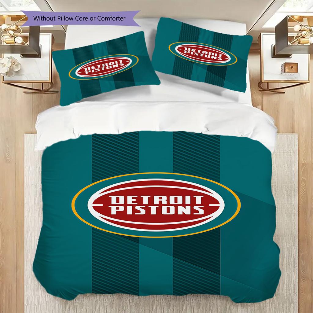 Set di tre pezzi con logo vibrante dei Detroit Pistons(1 * copripiumino + 2 * federa, senza nucleo) Copripiumino e federa morbidi e confortevoli