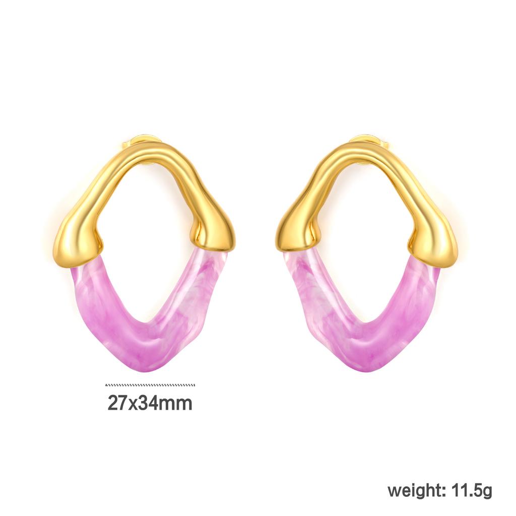 Light luxury design colored resin stud earrings Maillard style irregular hollow V-shaped earrings stainless steel gold-plated earrings