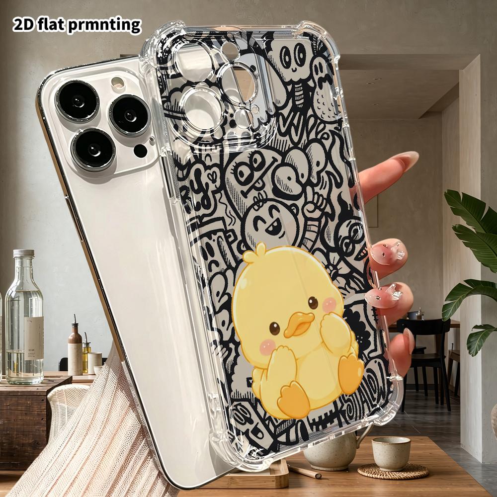 Phone Case: 2D Flat Suitable for iPhone 18 17 16 15 14 13 Pro Transparent Corner Protection Case, Little Yellow Duck, Christmas and Halloween Gifts