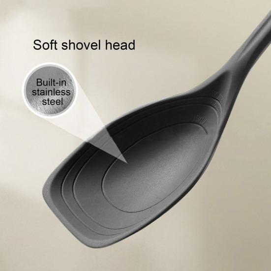 Großes Silikon-Kochlöffel-Spatel-Set, antihaftbeschichtet, geschlitzt, solides Löffel-Set, Hängeloch-Design