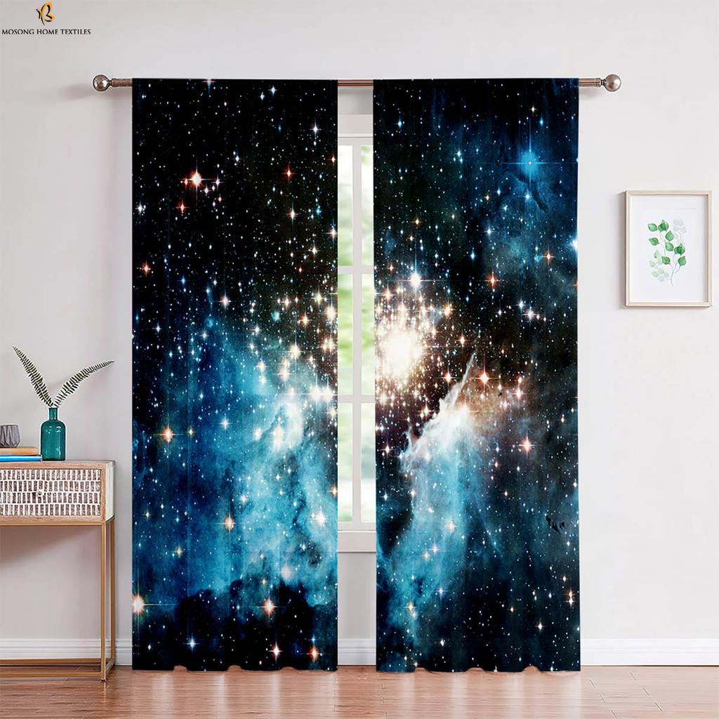 Wunderschöner Sternenhimmel Planet 3D-gedruckter Vorhang Stangentasche Fenstervorhang Geeignet für Schlafzimmer Wohnzimmer Arbeitszimmer Dekorativ