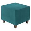 Square Jacquard Ottoman Slipcover with Elastic Stretch Footrest Stool Cover for Living Room Furniture Protector Small Bottom, (Cyan, Size)