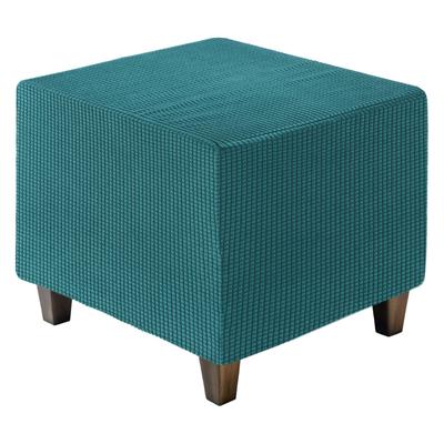 Square Jacquard Ottoman Slipcover with Elastic Stretch Footrest Stool Cover for Living Room Furniture Protector Large Bottom, (Cyan, Size)