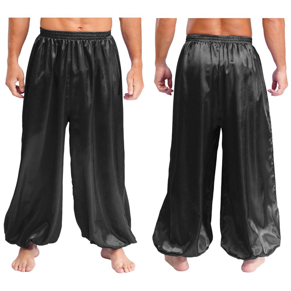 Herren Bauchtanzhose S-XXL Weite Satin Pumphose Elastischer Bund für Bühnenauftritt Themenparty