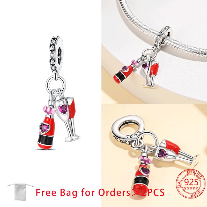 Original Copper Dress Lipstick High Heels Red Wine Air Balloon Charms Beads Fit Diy Women Jewelry Bracelet Fine Gift