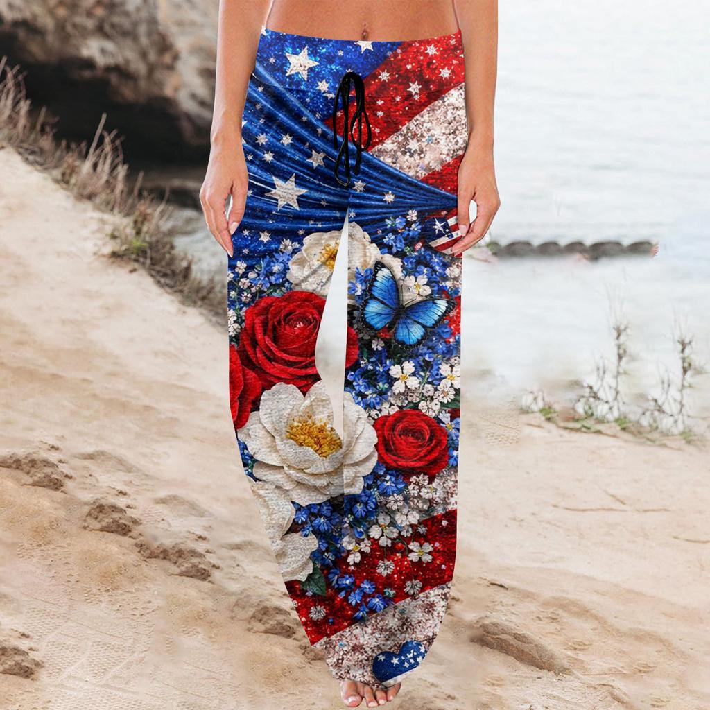 Women's Fashion Loose-Fit Drawstring Elastic Waist Casual Printed Pants