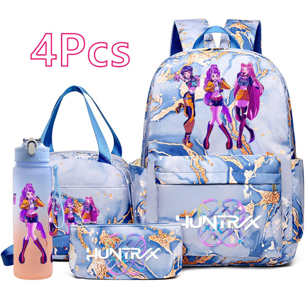 4Pcs/set New K-Pop Printed Backpack Handbag Pencil Case with 750Ml Water Bottler for Teenager Boy Girl Schoolbag Student Large Capacity Bookbag