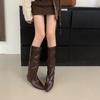 White trouser boots 2025 new Internet celebrity fat mm pointed wedge heel high tube but knee boots women