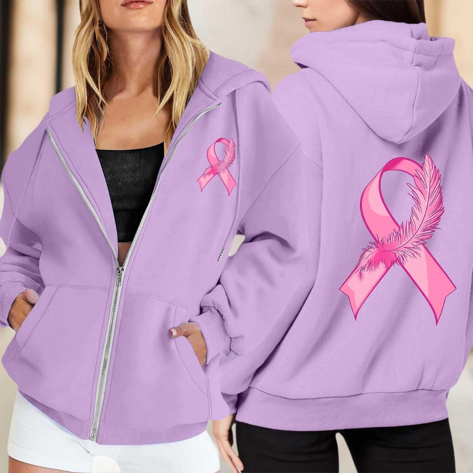 

Women s Breast Sweatshirt Ribbon Breast Long Sleeve Hooded Pocket Casual Sweatshirt Jacket S фіолетовий