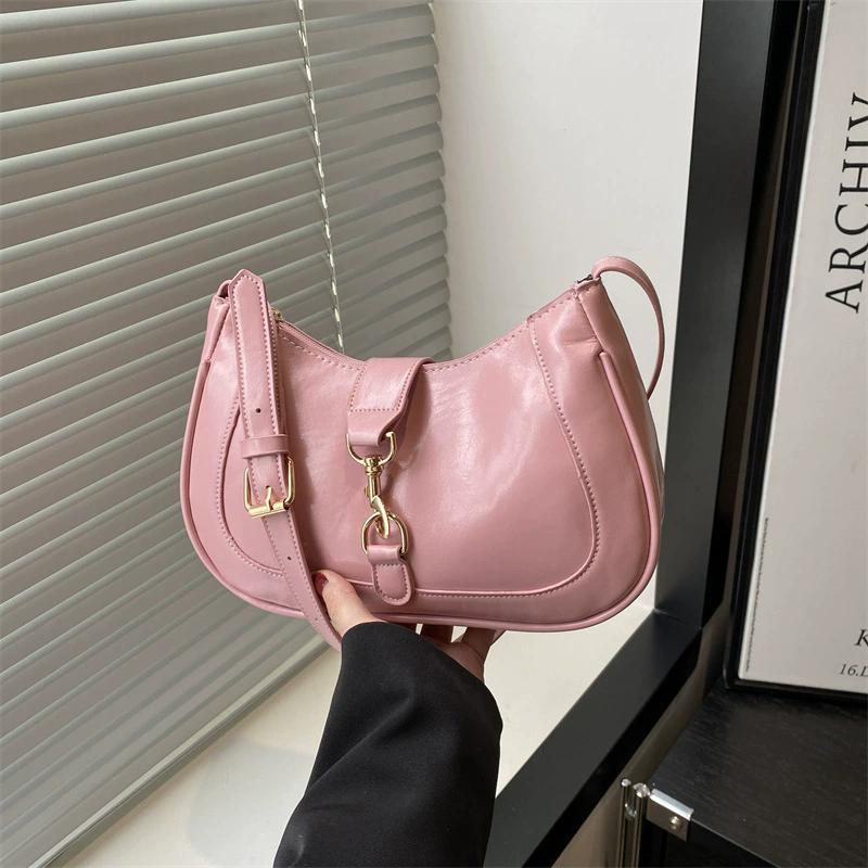Retro Minimalist Hook Decor Underarm Bag, Y2K Half-Moon Shoulder Bag with Adjustable Strap