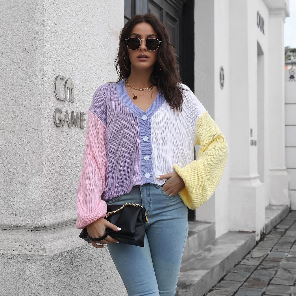 GMXIA Damenmode Casual Herbst Winter Langarm V-Ausschnitt Lose Pullover