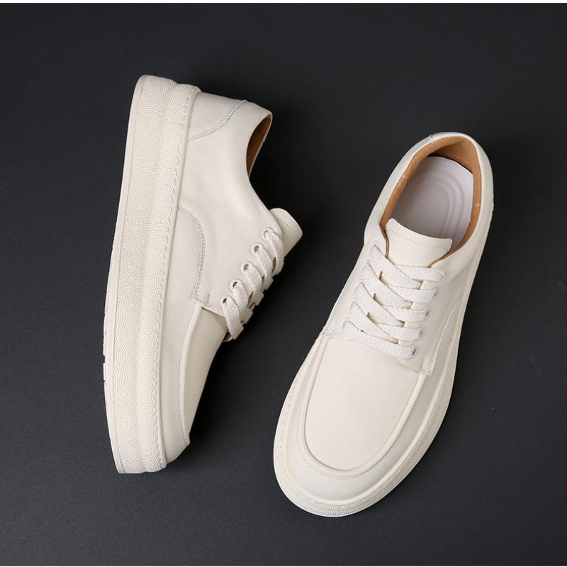 Men Genuine Cow Leather Thick Sole Low Top Skateboarding Shoes Youth Student Platform Jogging Casual Sneakers Running Trainers