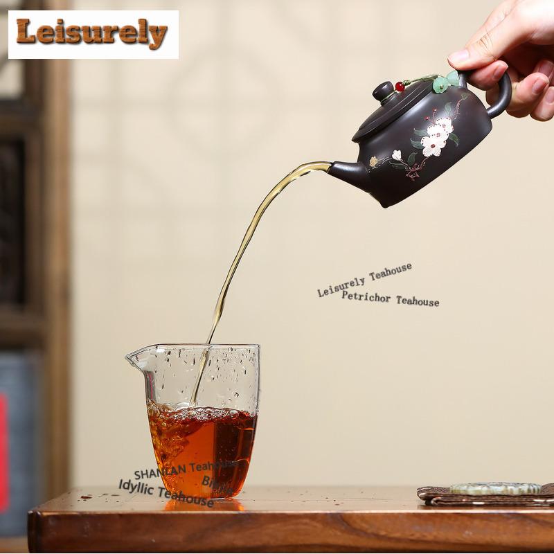 111ml Yixing Purple Clay Teapots Famous Handmade Butterfly Flower Pot Raw Ore Black Zhu Mud Tea Infuser Kettle Zisha Tea Set