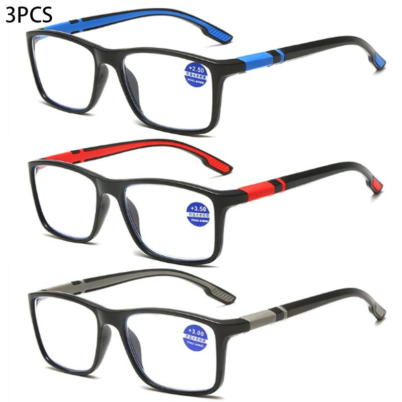 3PCS Ultralight Reading Glasses Blue Light Blocking Sports Presbyopia Eyeglasses for Men Women Hyperopia Eyewear +100~+400