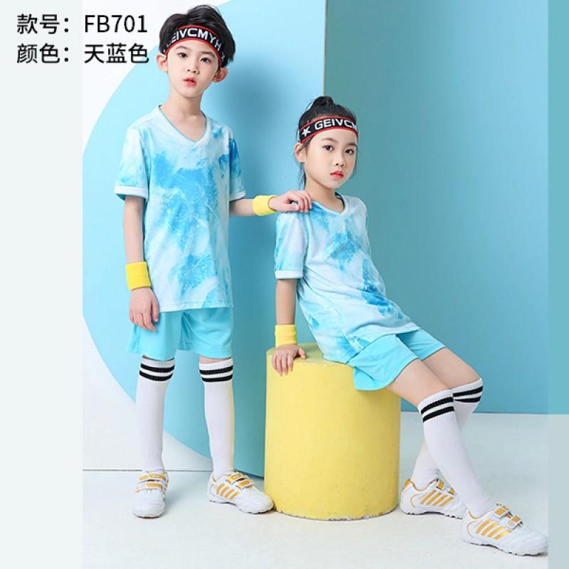 Kids Soccer Uniform Set Gradient Print Performance Jersey Short Sleeve Kit Training Match