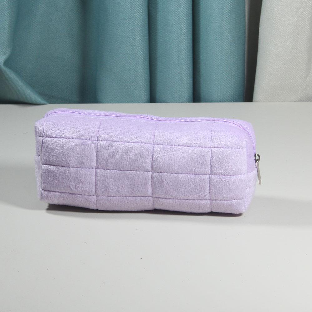 Plaid High-Capacity Makeup & Stationery Bag - Small Unzip Pillow Design