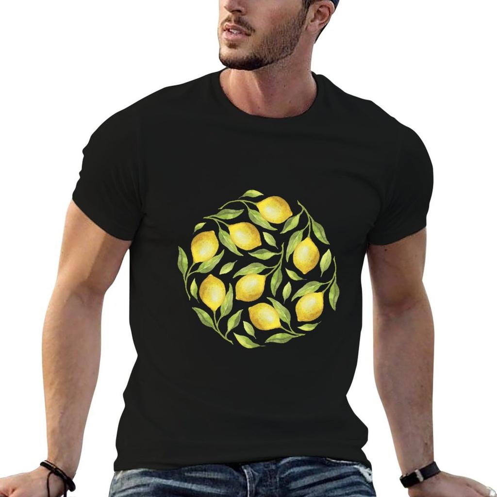 Watercolor lemon tree branches in circle shape TShirt Sweat Absorbing Sports Tee Shirt