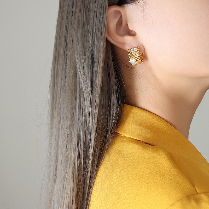 Korean-Style Luxury Zircon-Inlaid Mesh Hollow Earrings